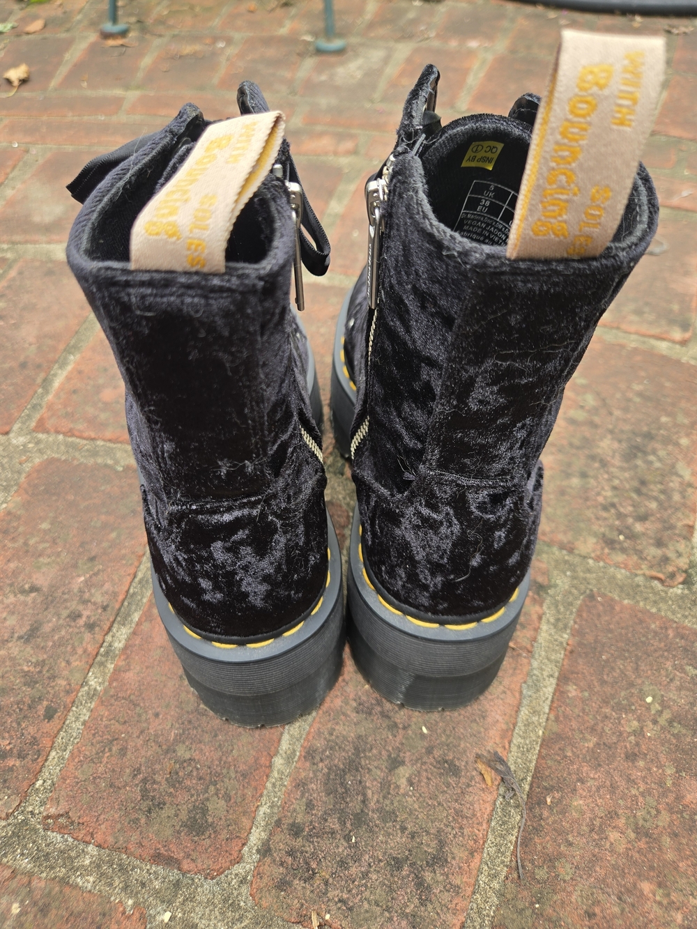 Dr. Martens Crushed Black Velvet Jadon Max Platform Lace-Up Boots with Side Zip - Picture 5 of 9